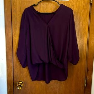 Dark purple, casual/dressy blouse. 3/4 sleeve with button. High/low front/back